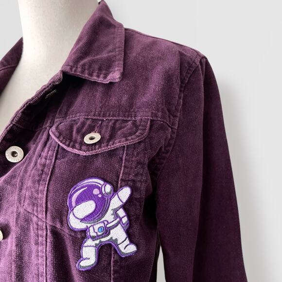 Purple Trucker Jacket 100% Cotton Sz 2 Spacecore Festival Y2K Semi Cropped - Picture 4 of 9